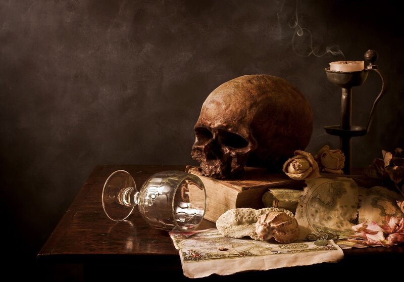 skull and still life objects