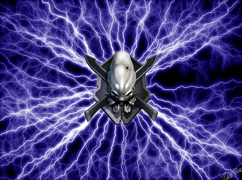 skull and swords with lightning