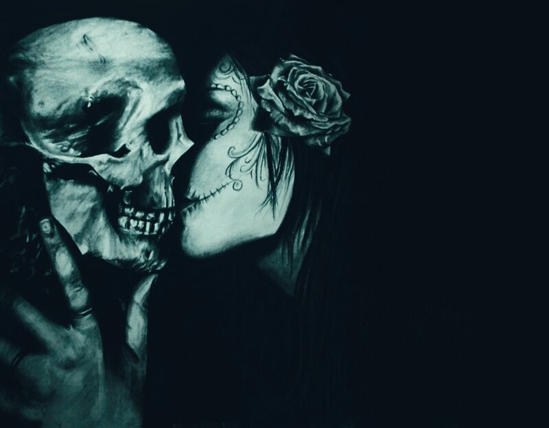Skull and Woman Kissing