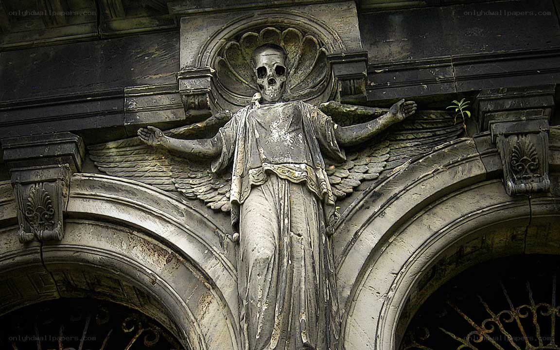 Skull angel sculpture