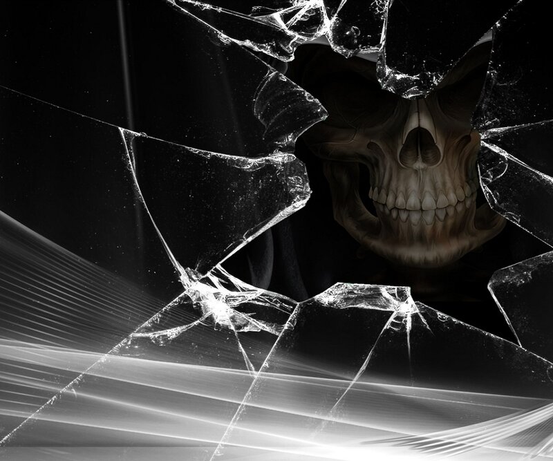 Skull Behind Broken Glass