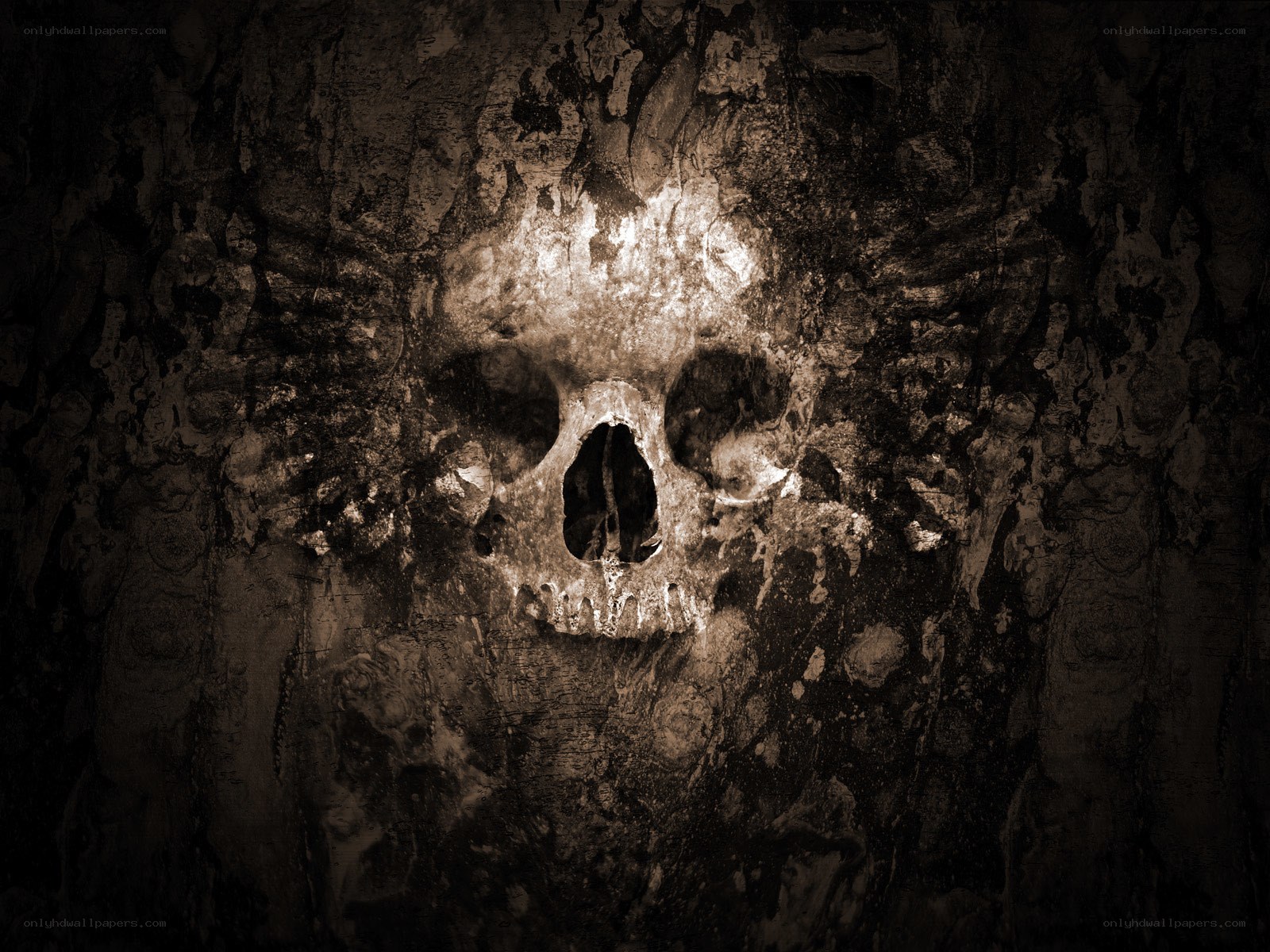 skull carved into a wall