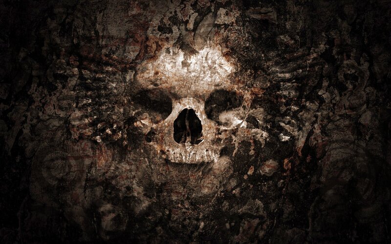 Skull Carved into Rock — Black