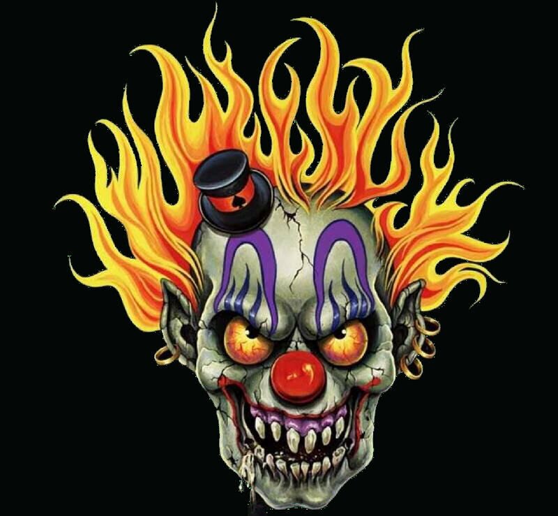 Skull Clown with Flames — Black, Dark