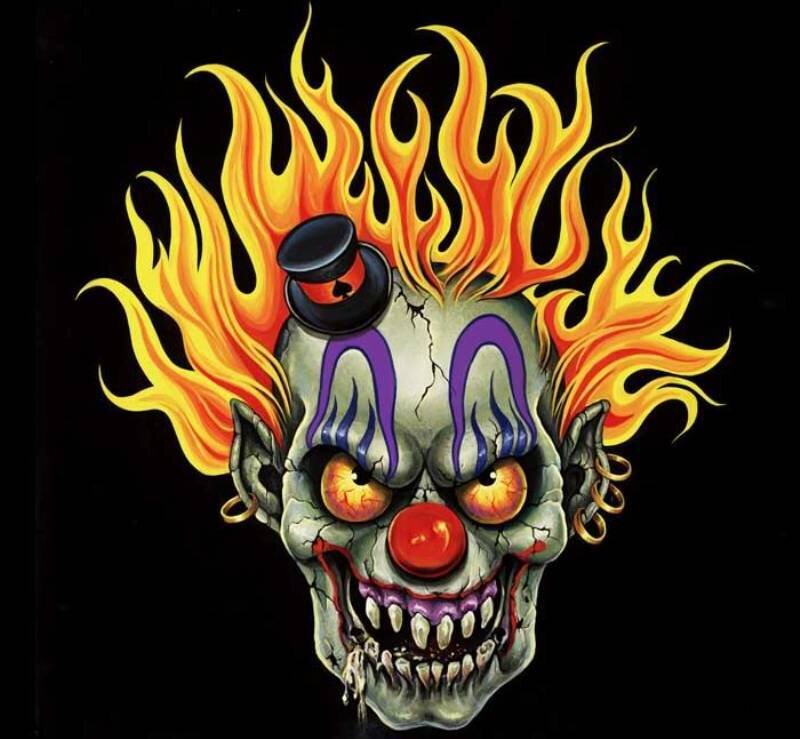 Skull Clown with Flames — Black