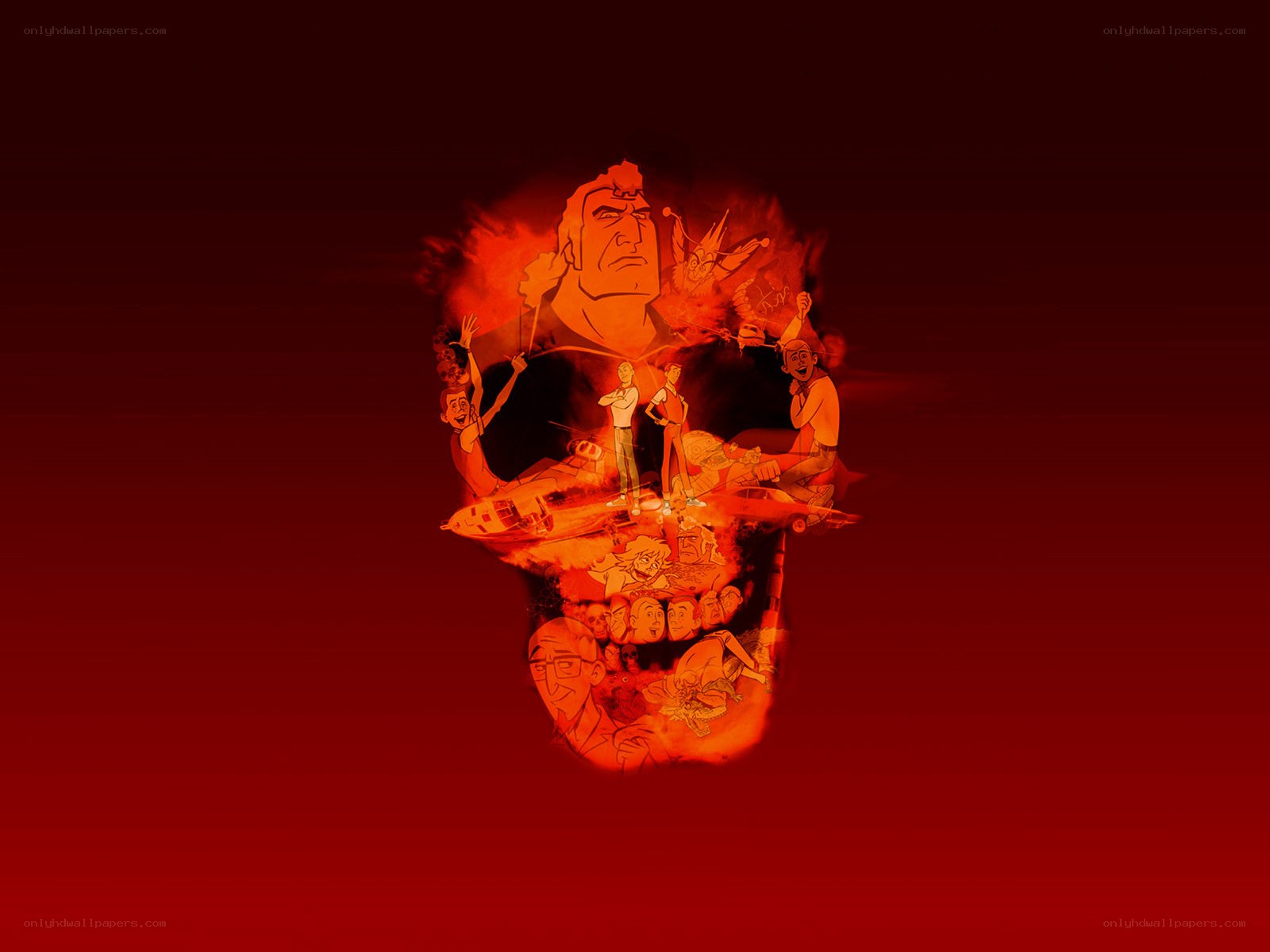 skull collage of animated characters