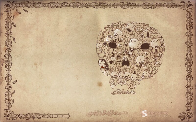 skull collage on parchment
