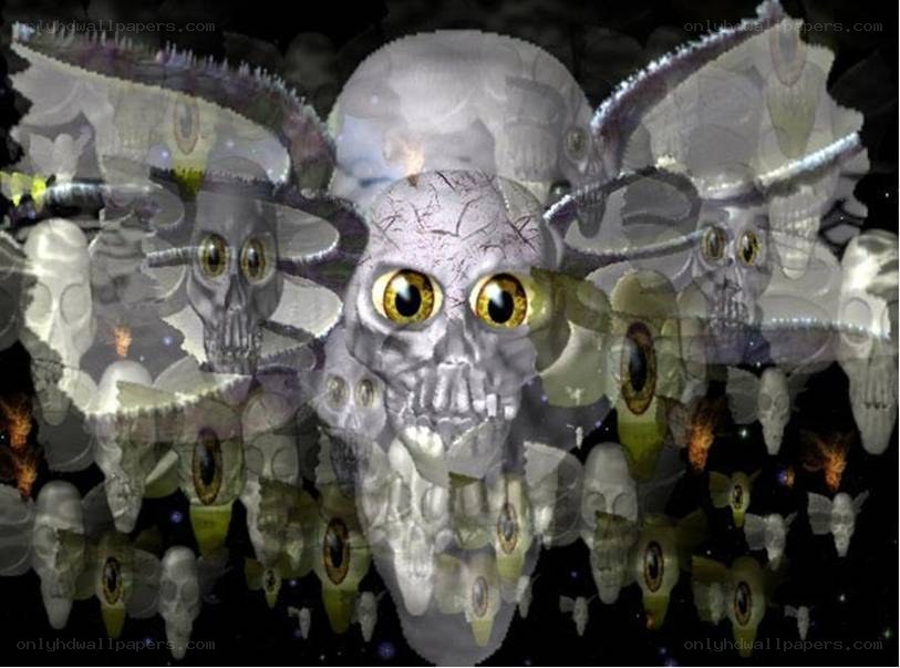 skull collage with glowing eyes