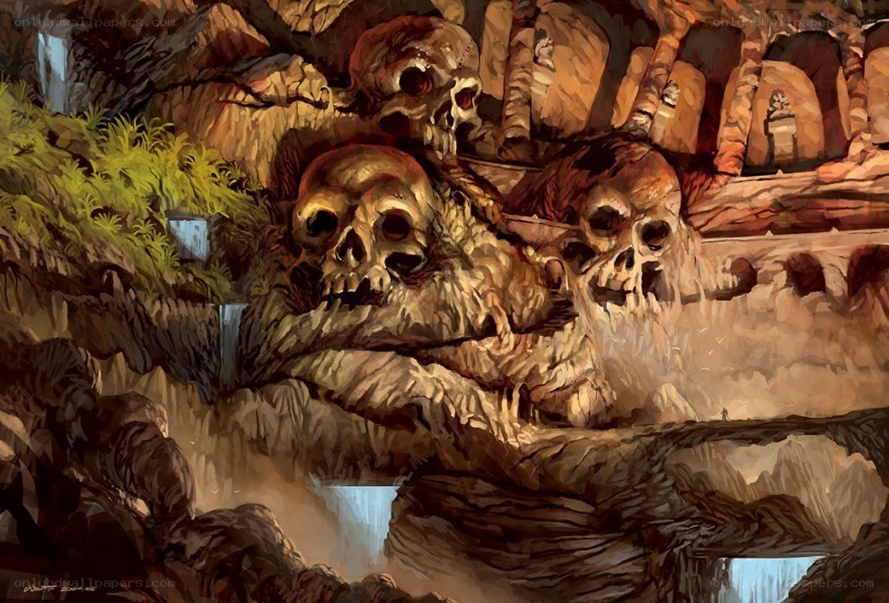 Skull-covered cave ruins