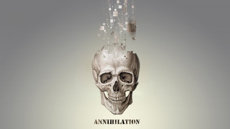 skull disintegrating into pixels