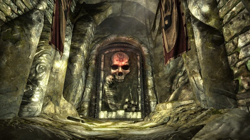 skull door in ancient dungeon