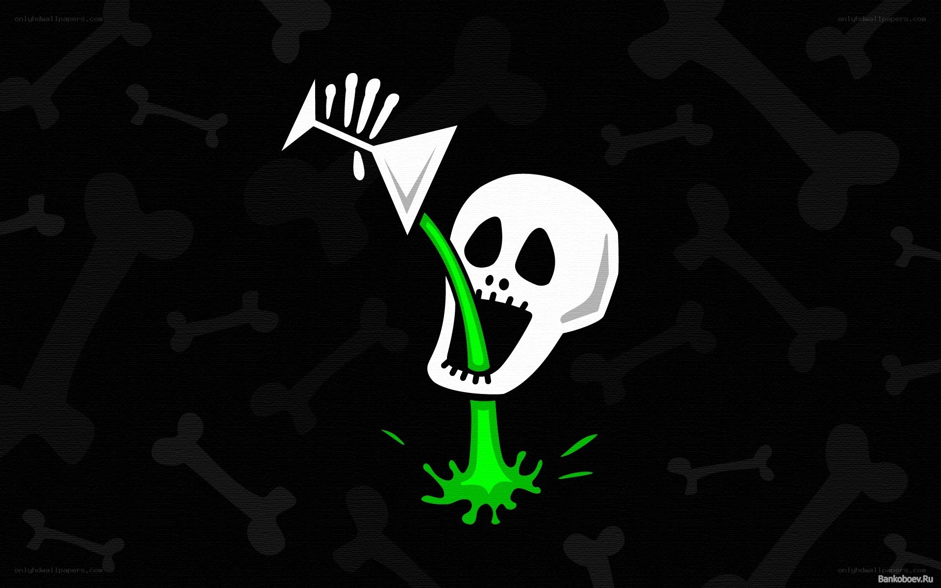 skull drinking green liquid
