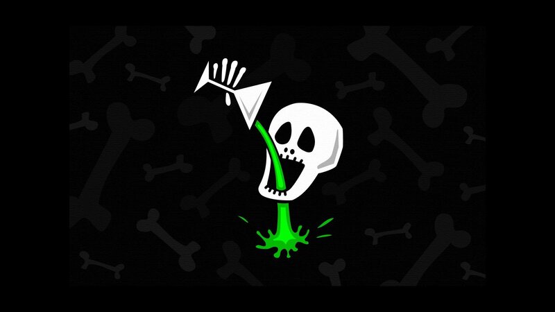 Skull Drinking Green Liquid — Black, Dark, Digital Art, Green Liquid