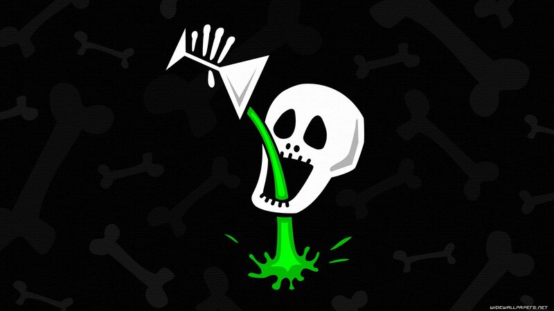 Skull Drinking Green Liquid — Black, Dark, Digital Art