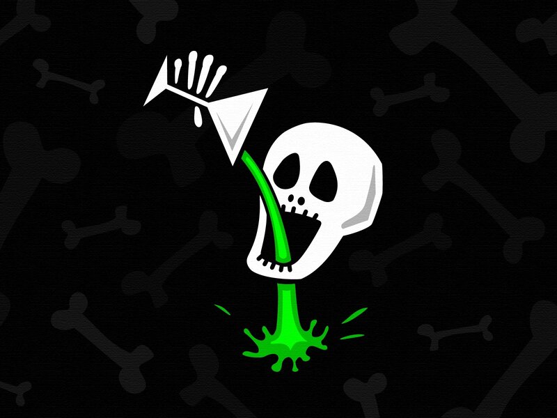 Skull Drinking Green Liquid — Black, Dark, Illustration