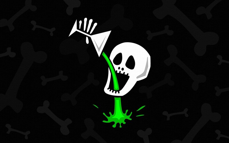 skull drinking green liquid