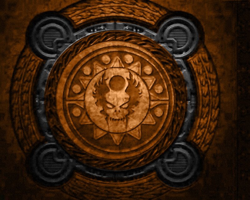 skull emblem on ancient door