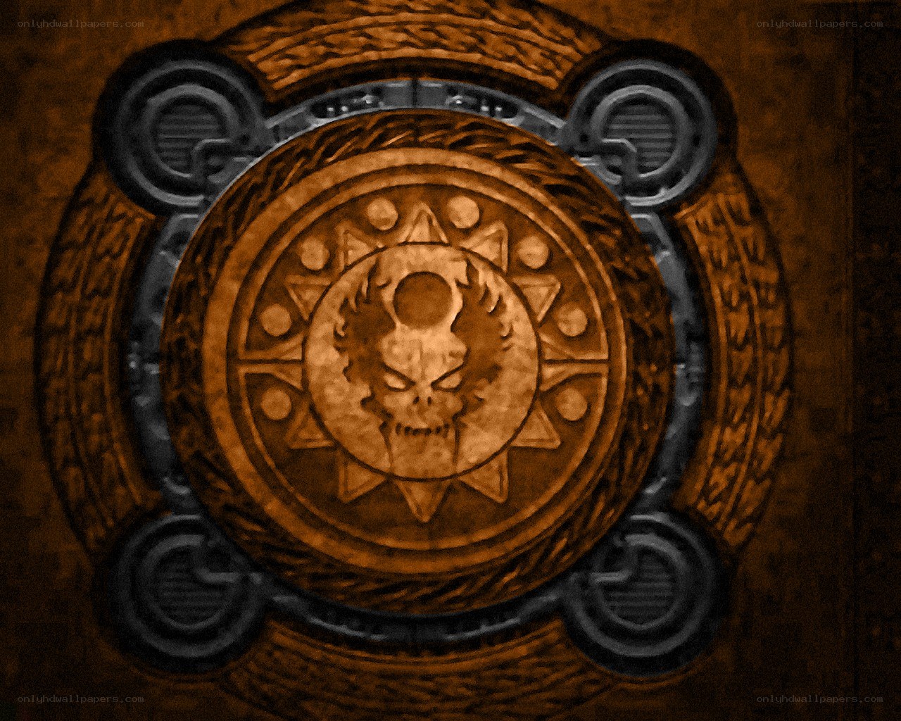 skull emblem on ancient door