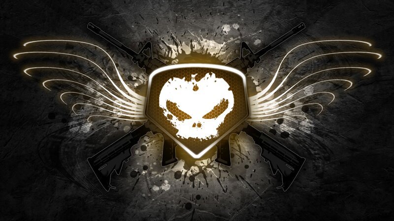 Skull Emblem with Guns — Black, Dark