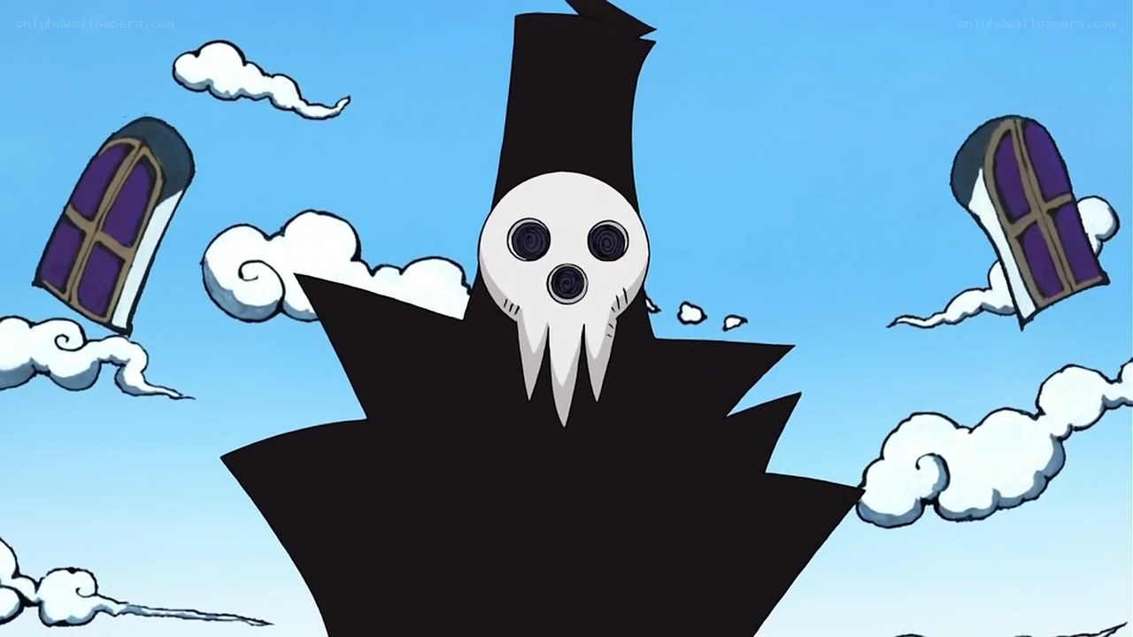 skull-faced character in sky