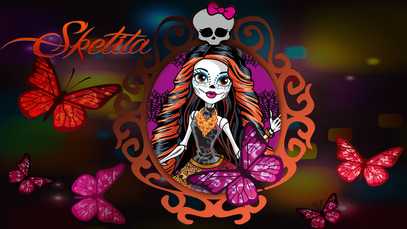 Skull-faced Girl with Butterflies