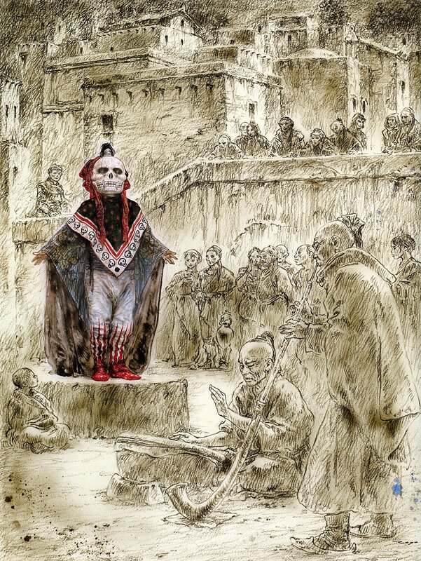 Skull figure in ancient city