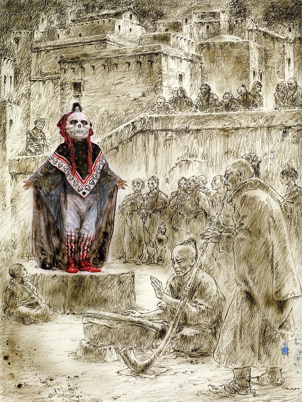Skull figure in ancient city