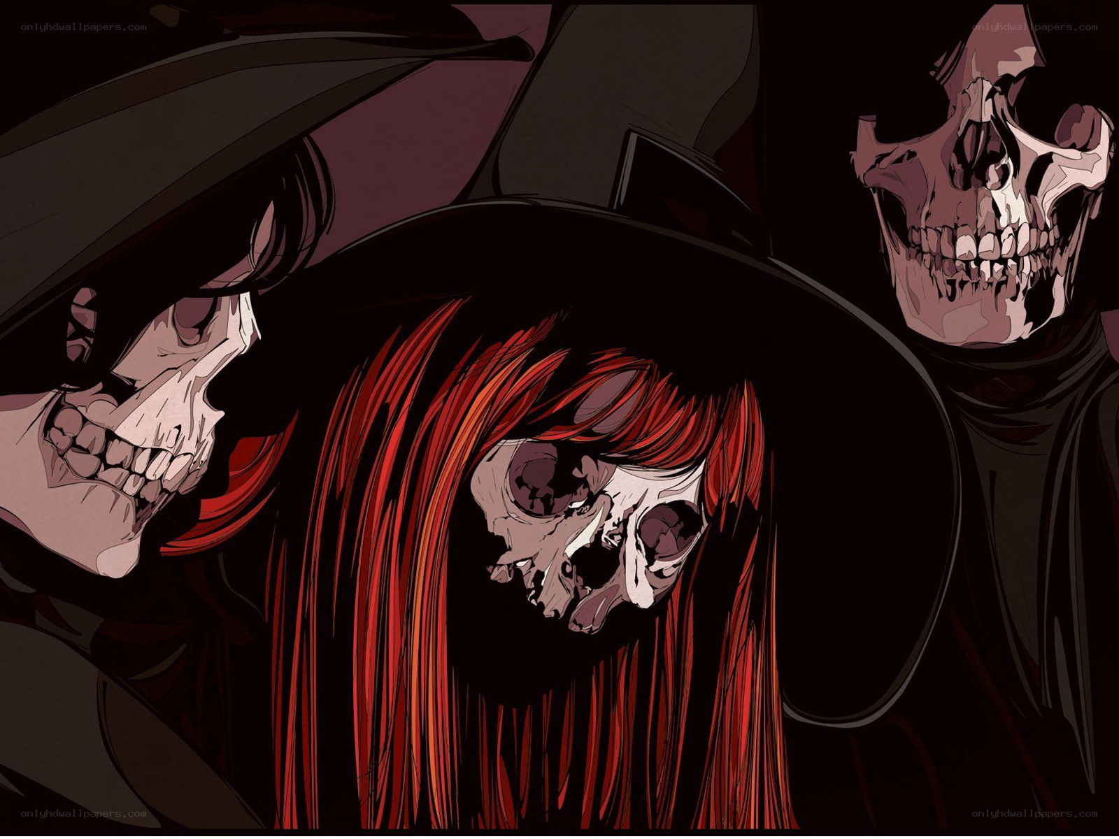 skull figures with red hair