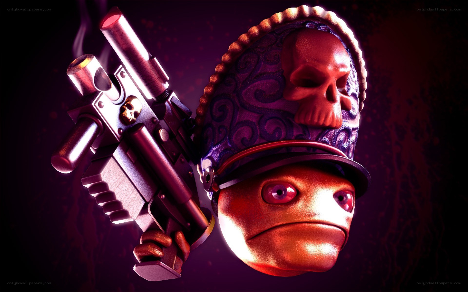 skull-hatted character with weapon