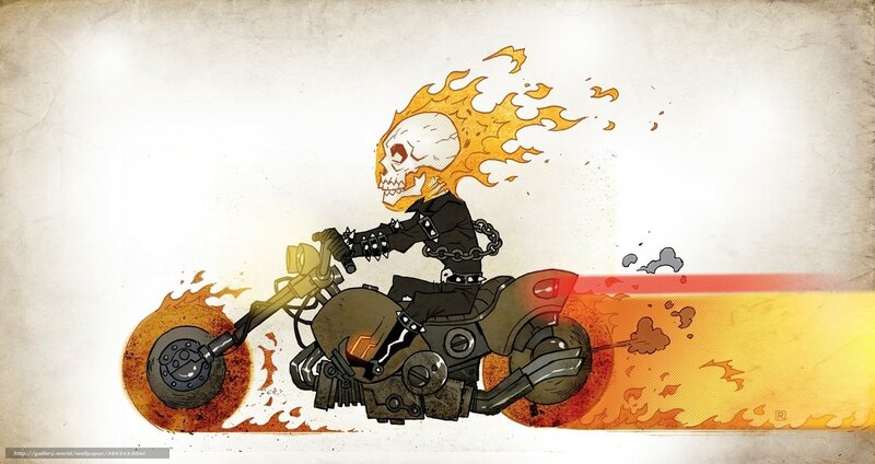 Skull-headed Rider on Motorcycle — Orange, Dramatic, Digital Art