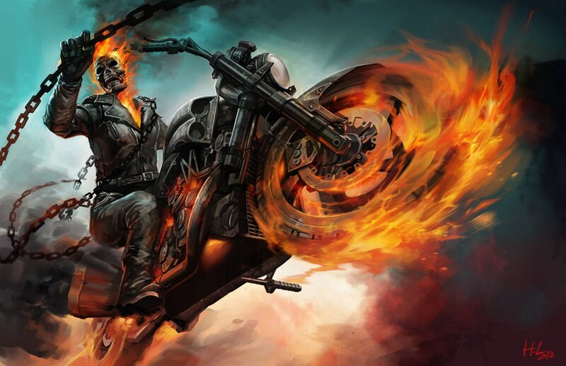 Skull-headed Rider on Motorcycle — Orange