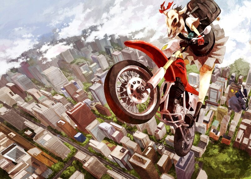 Skull-headed Rider on Motorcycle — Red