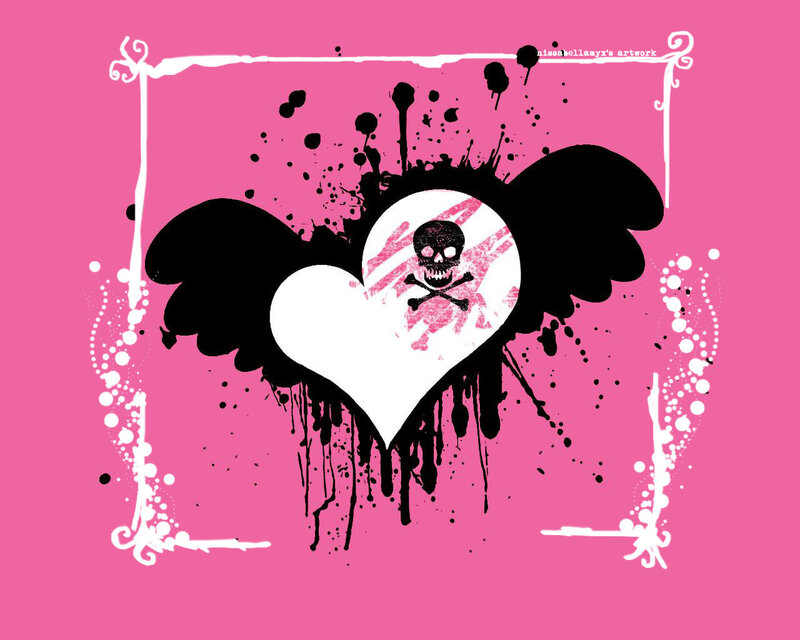 skull heart with wings