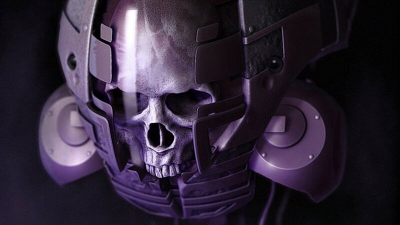 skull helmet in purple light