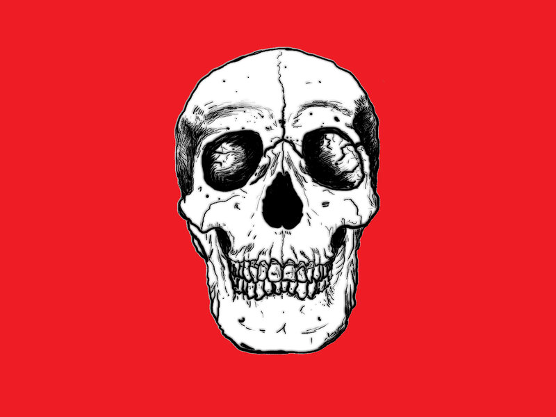 skull illustration on red