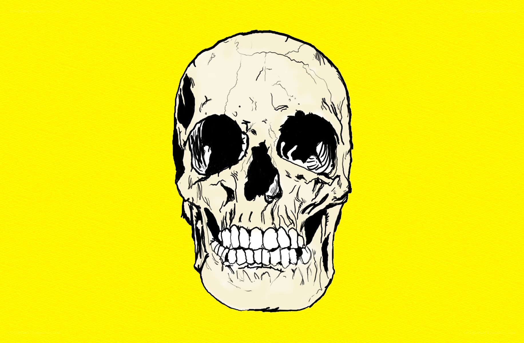 skull illustration on yellow