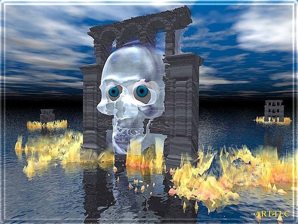 Skull in a flooded ruin