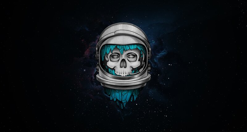 Skull in Astronaut Helmet — Black