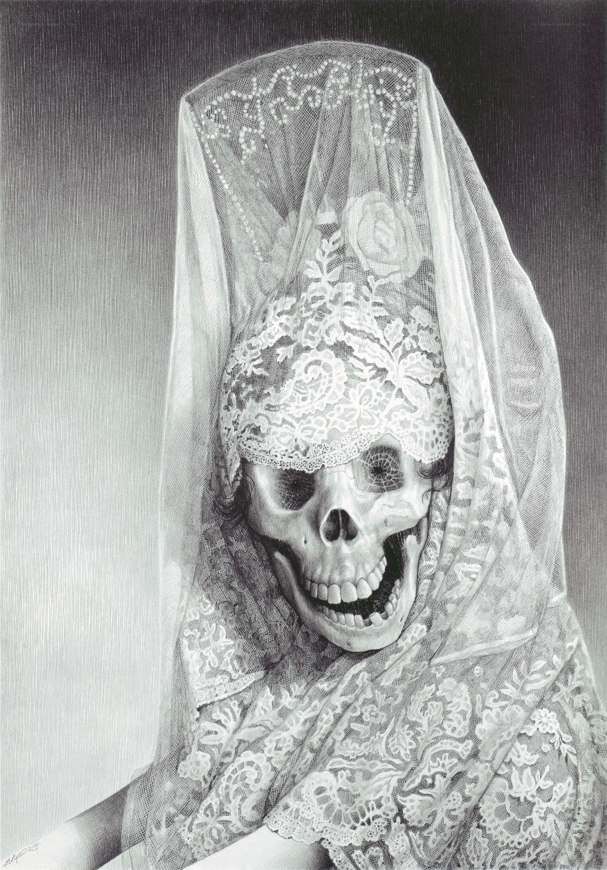 skull in bridal veil