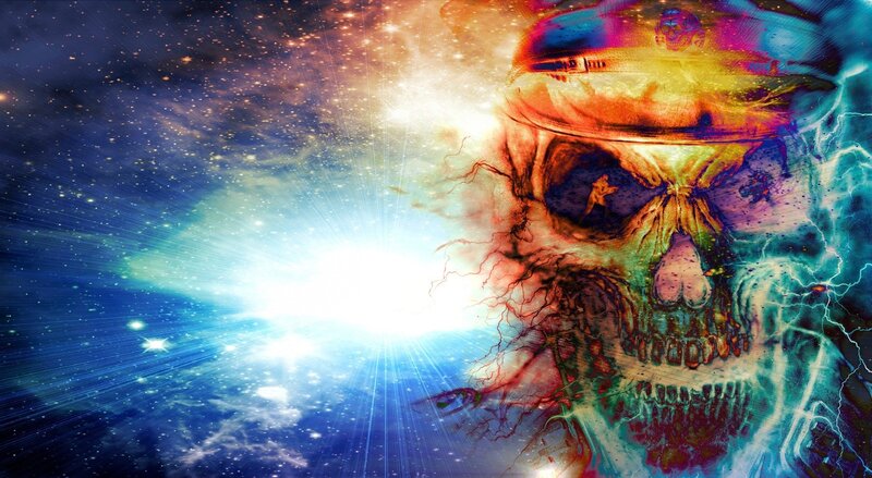 skull in cosmic explosion
