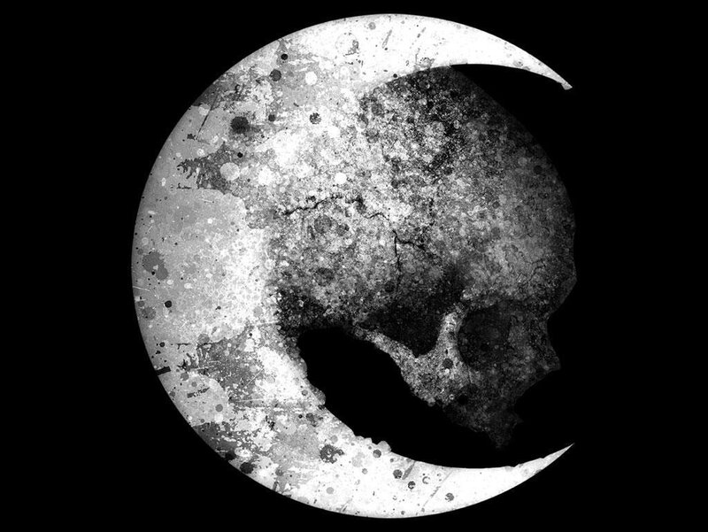 skull in crescent moon