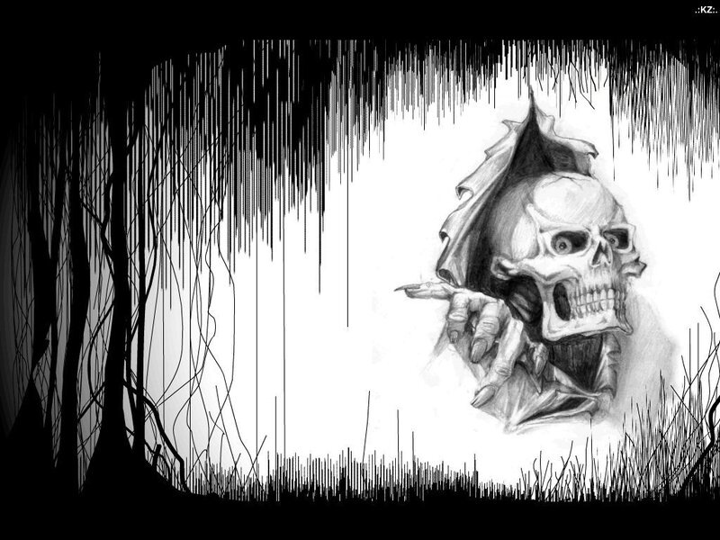 skull in dark forest