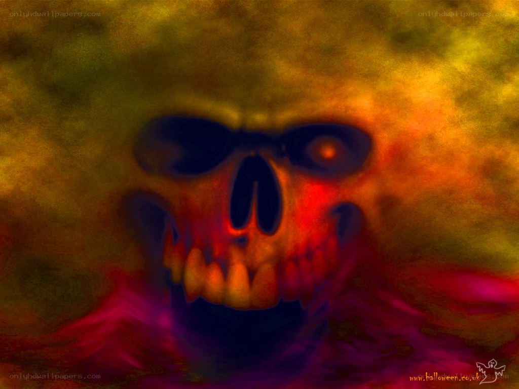 skull in fiery haze