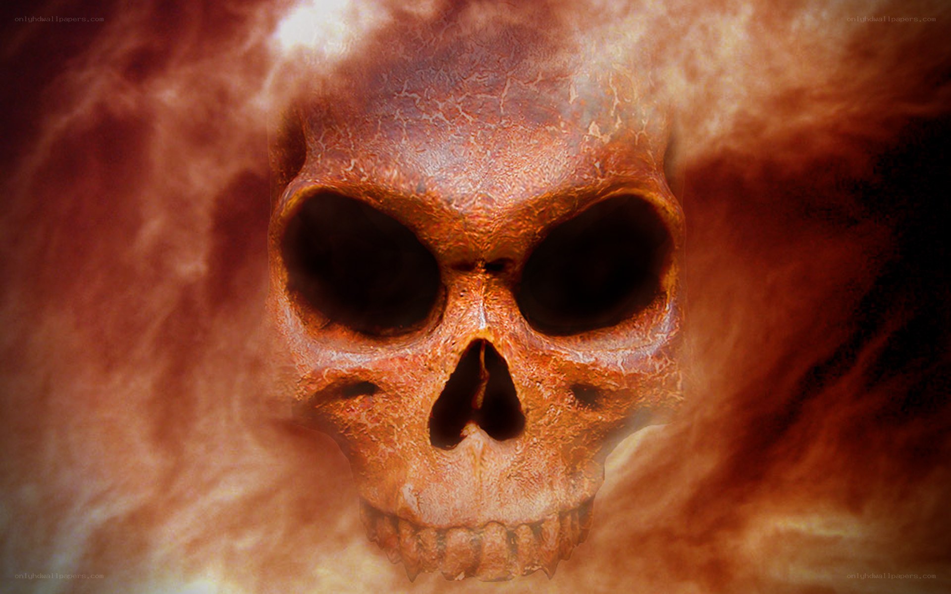 skull in fiery haze