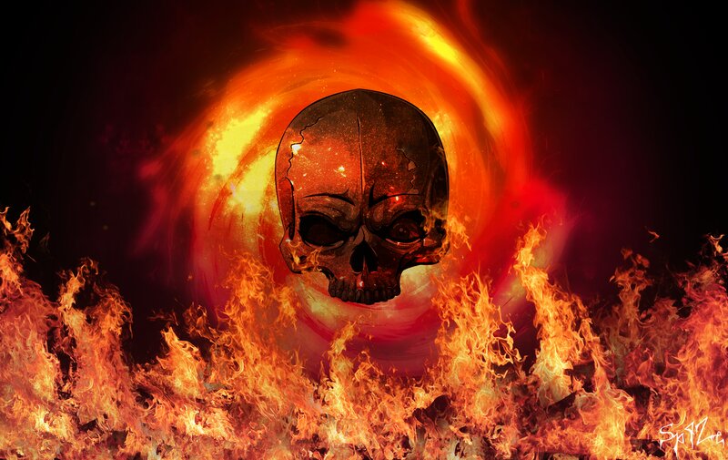 Skull in Flames — Red, Dramatic