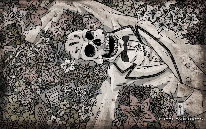 skull in floral bed