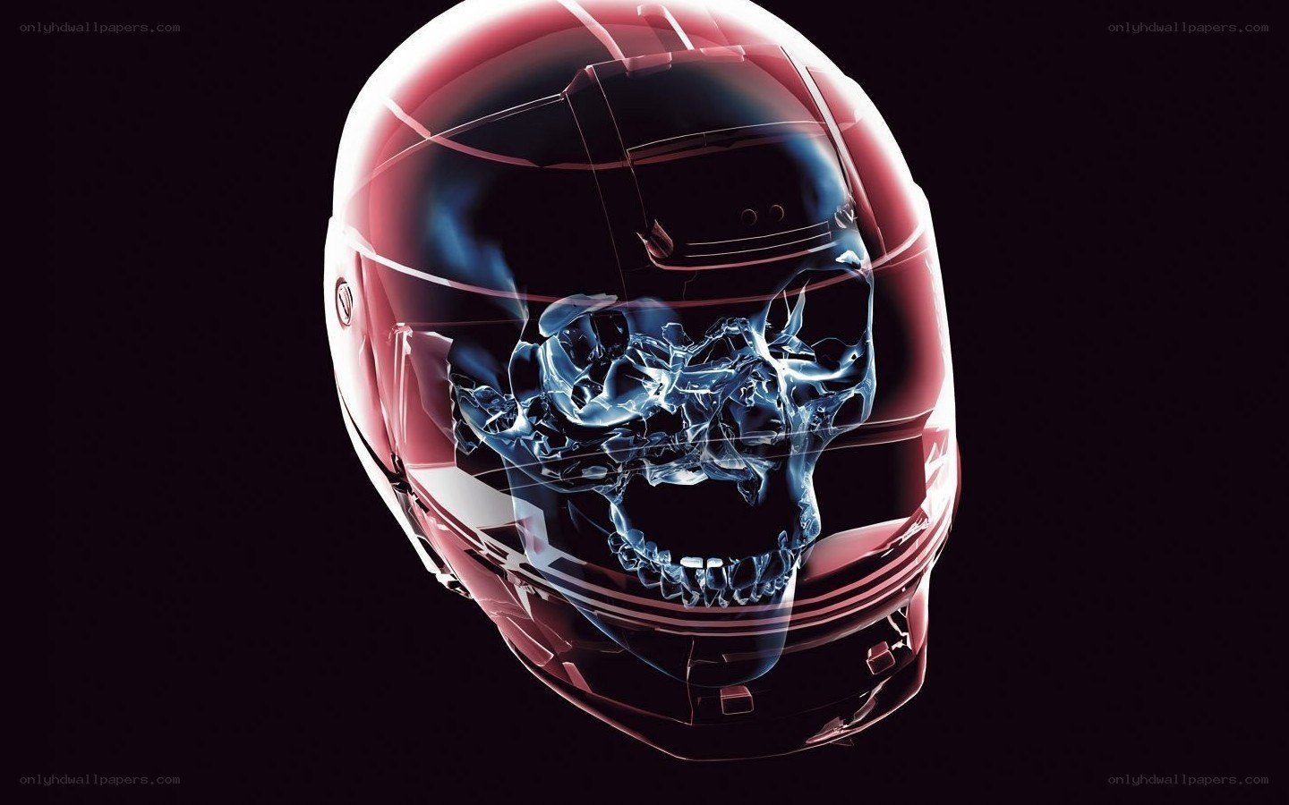 skull in helmet x-ray