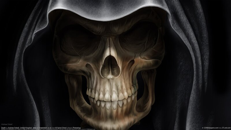 Skull in Hooded Cloak — Black, Dramatic, Digital Art