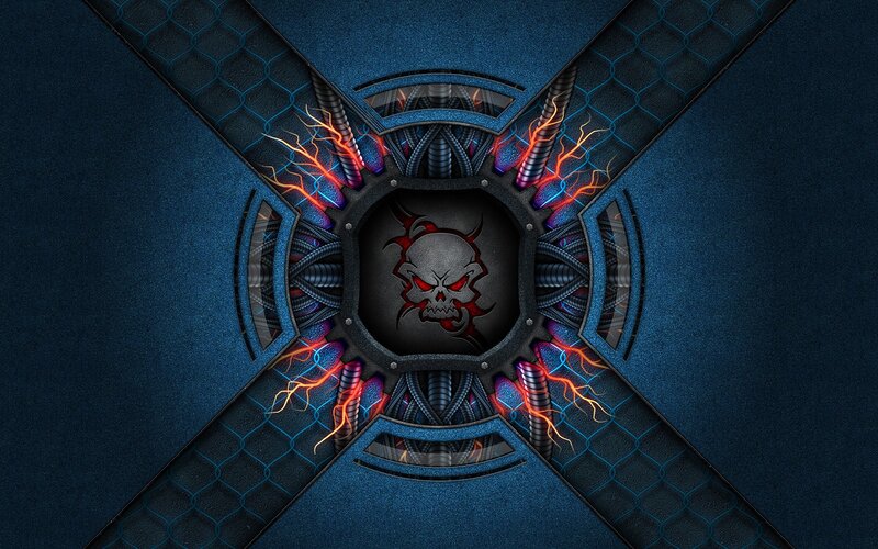 Skull in Mechanical Frame — Blue