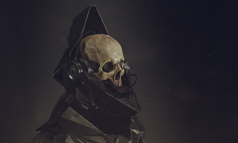 Skull in Mechanical Helmet